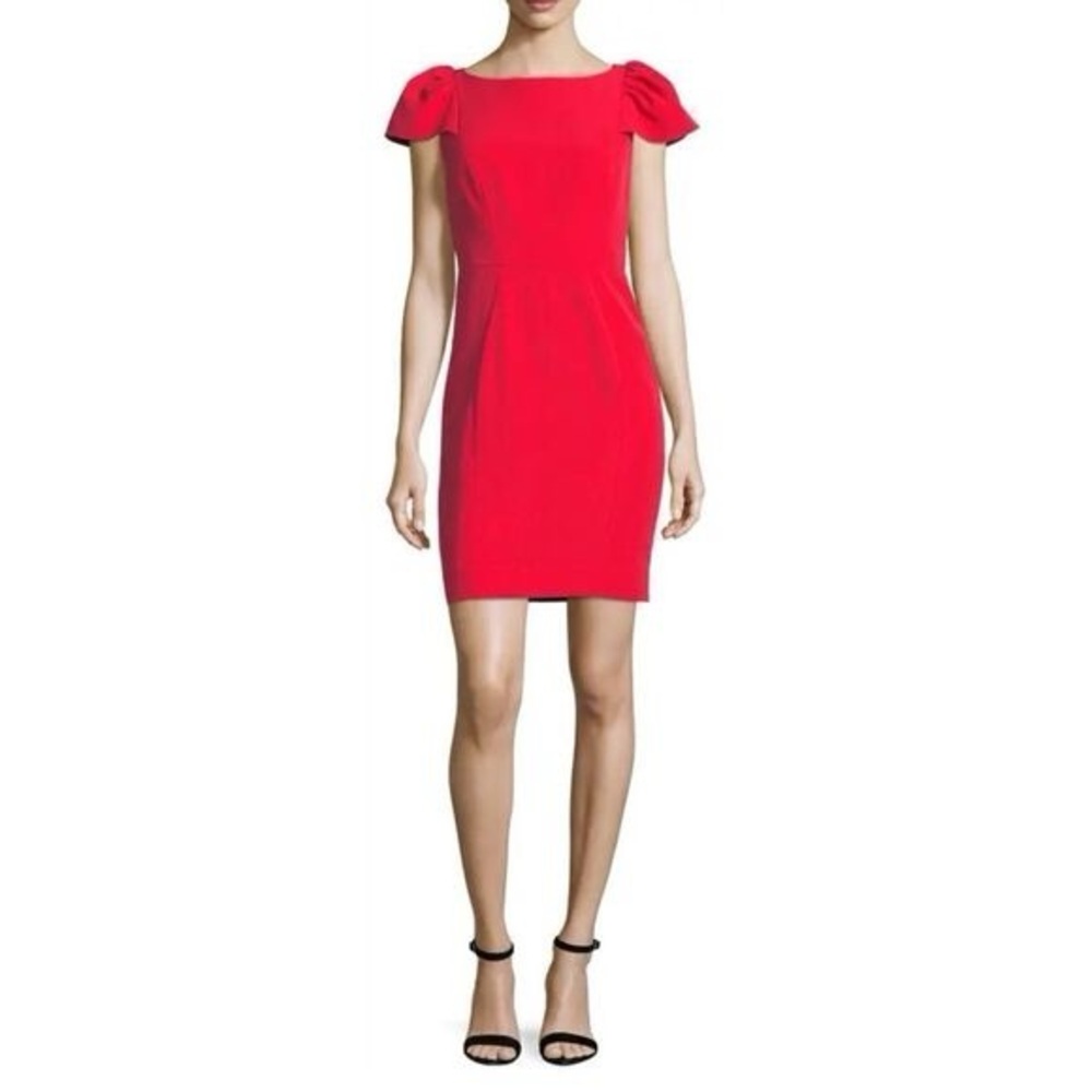 Milly Gather Short Sleeve Italian Cady Lipstick Red Mini Dress